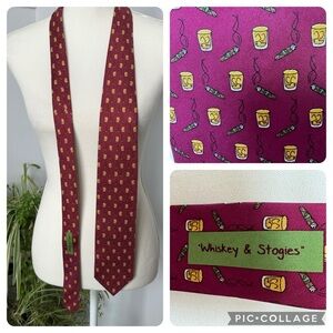 Whiskey and Stogies Burgundy Handmade Silk Necktie by Alynn Neckwear